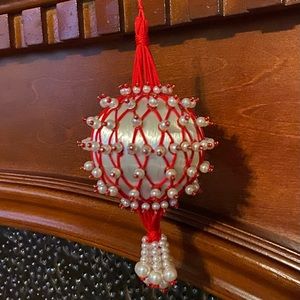 Handmade vintage holiday beaded ornament